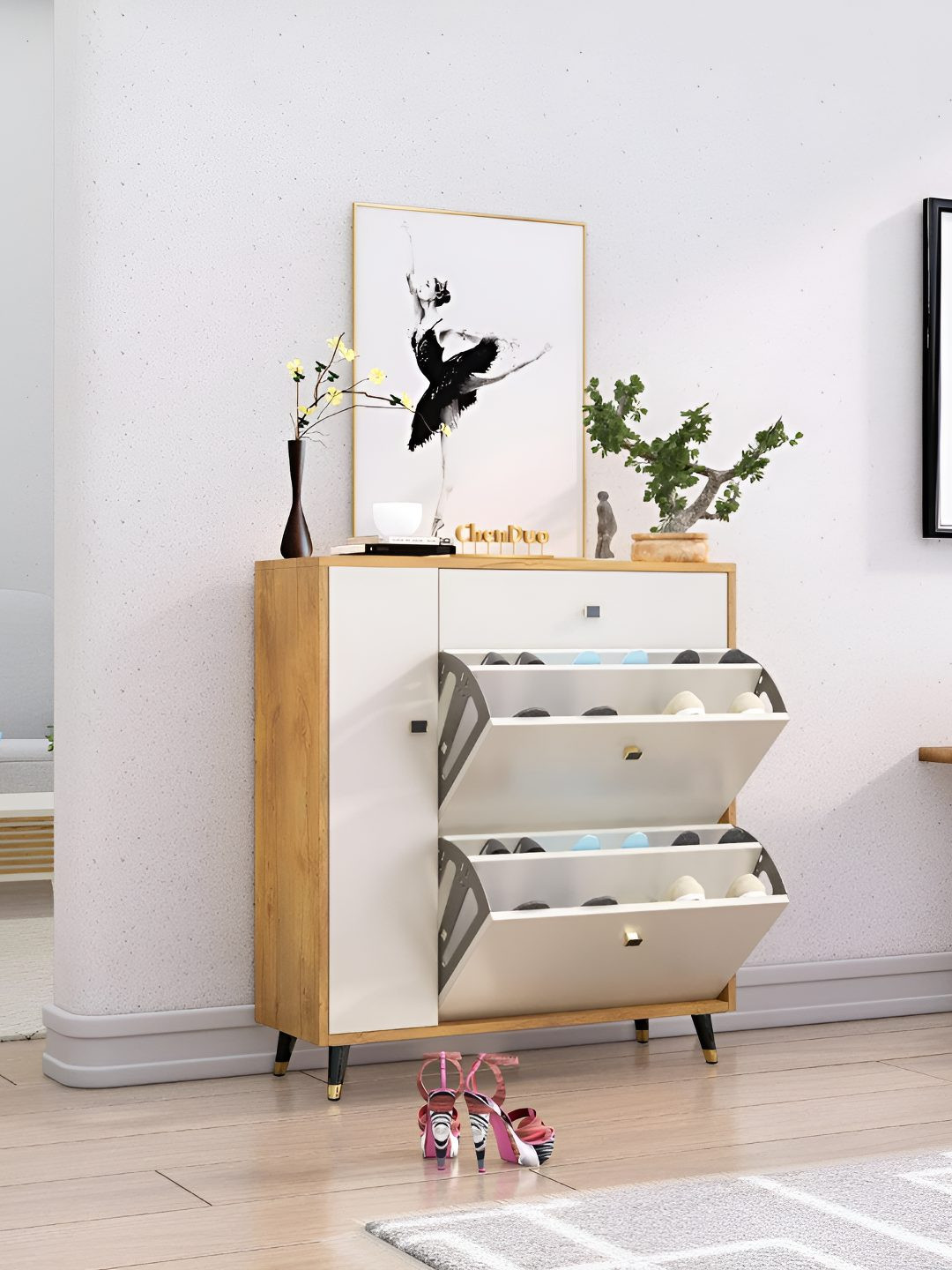 HEXA RED White Engineered Wood Moisture Sturdy & Stylish Shoe Rack