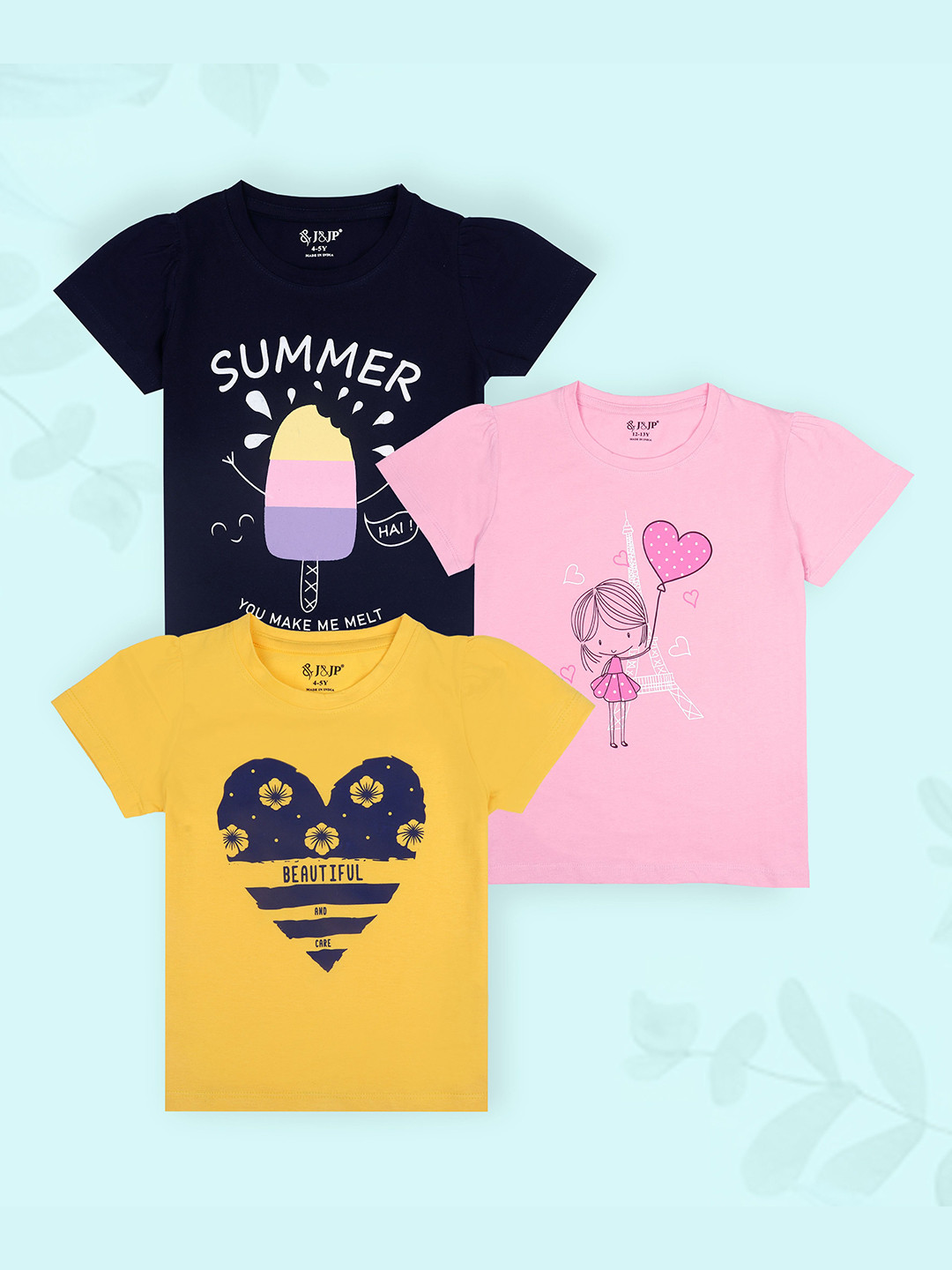 J&JP Girls 3 Printed Raw Edge T-shirt