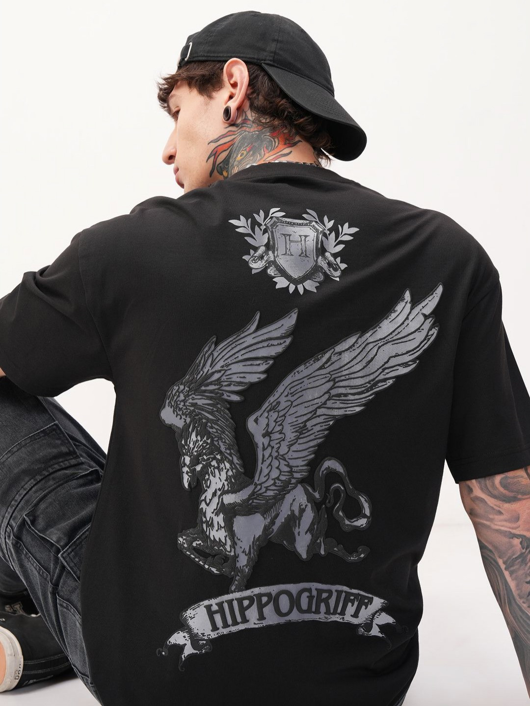 HIGHLANDER Graphic Printed Harry Potter Round Neck Drop-Shoulder Sleeves Oversized T-shirt