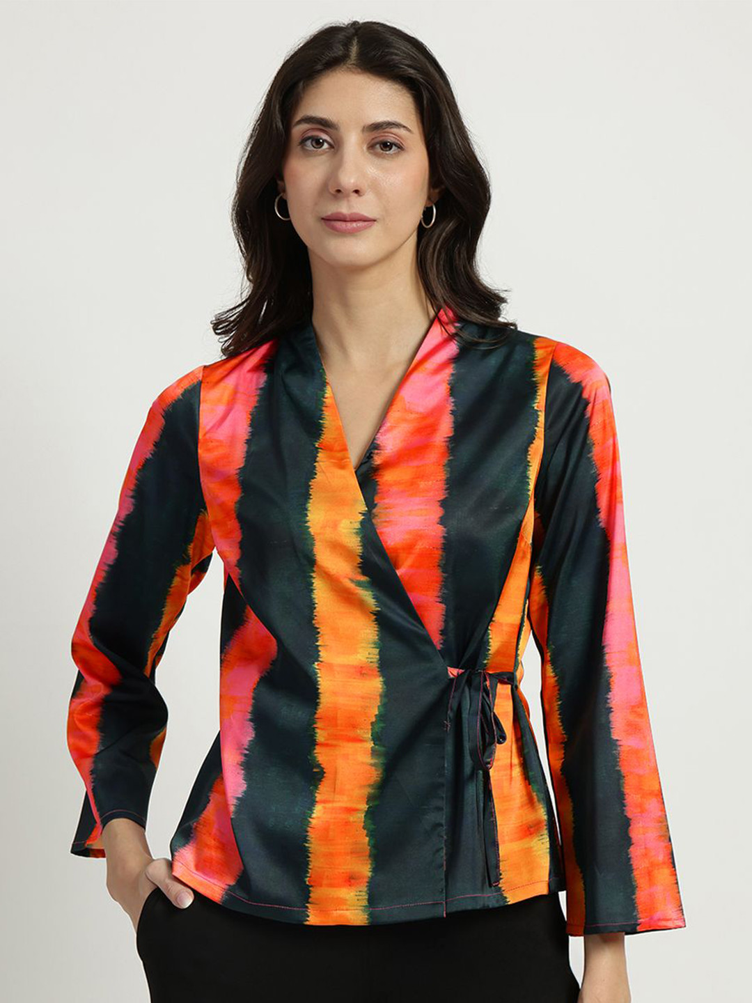 FableStreet Striped Satin Green Top