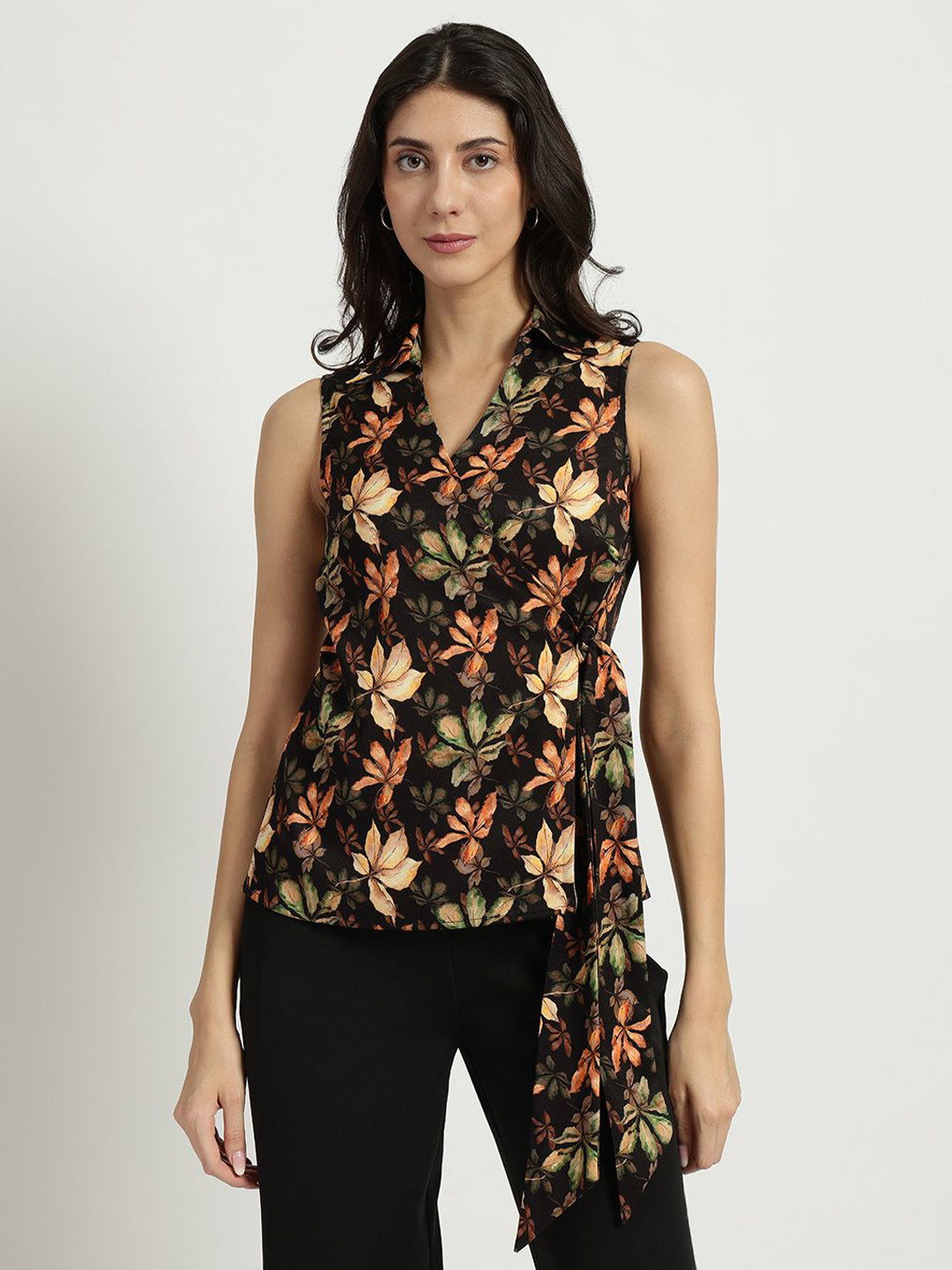 FableStreet Women Floral Print Top Black
