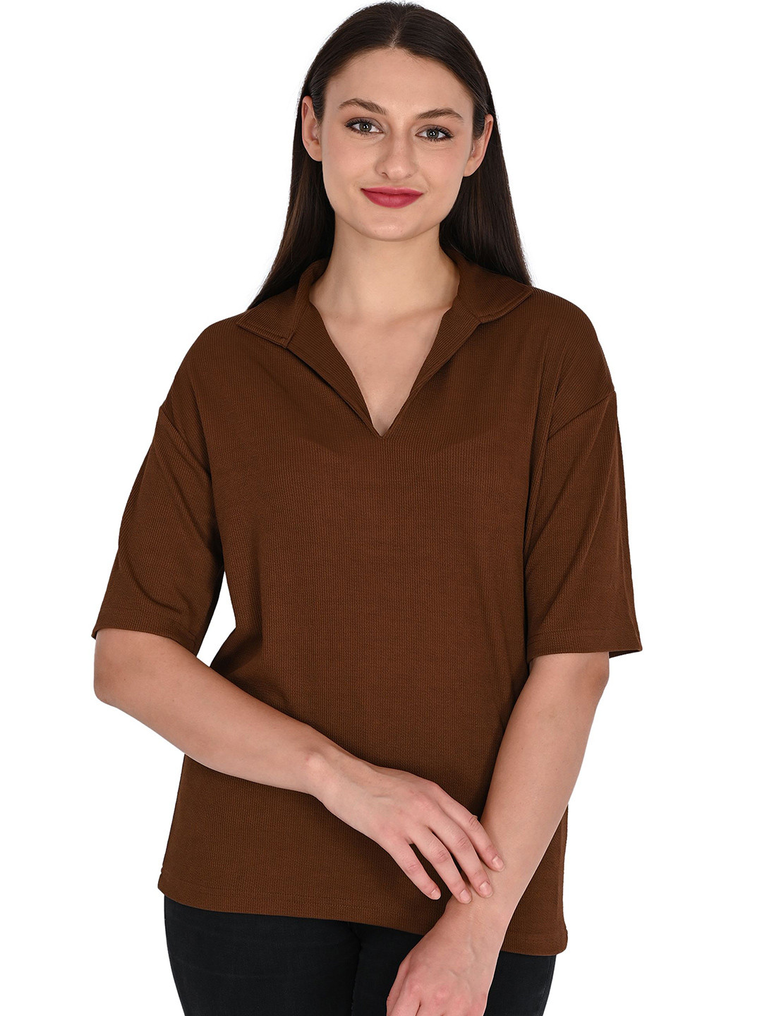TRAQUILA Women Solid Cotton Short Sleeves Regular Top