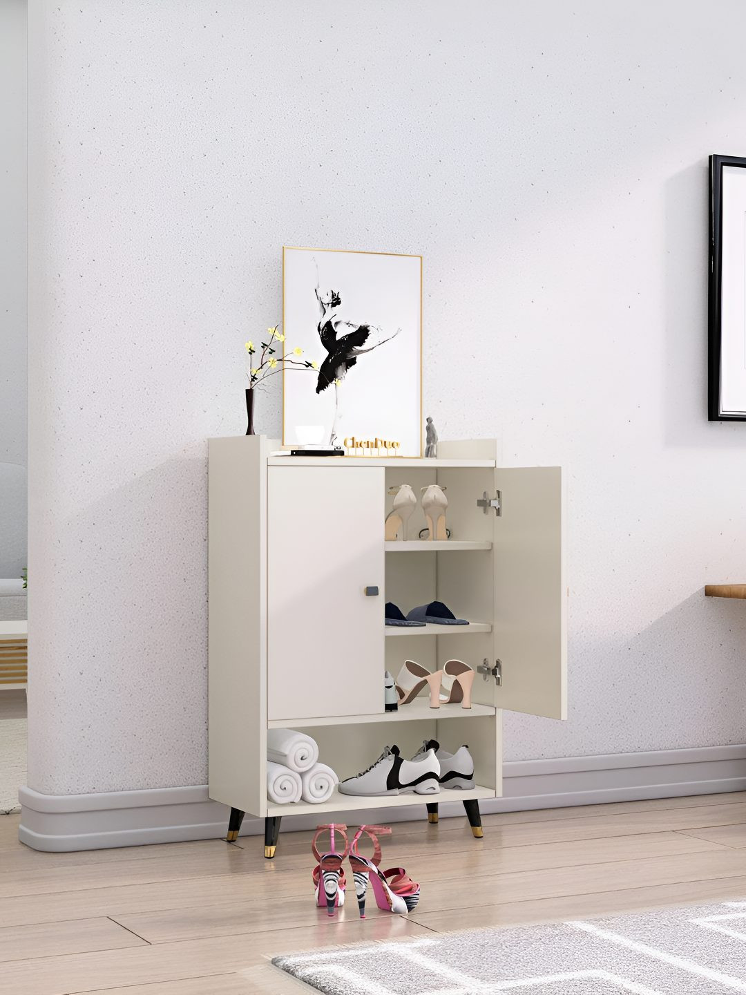HEXA RED White 4-Layers Engineered Wood Sturdy and Stylish Shoe Rack