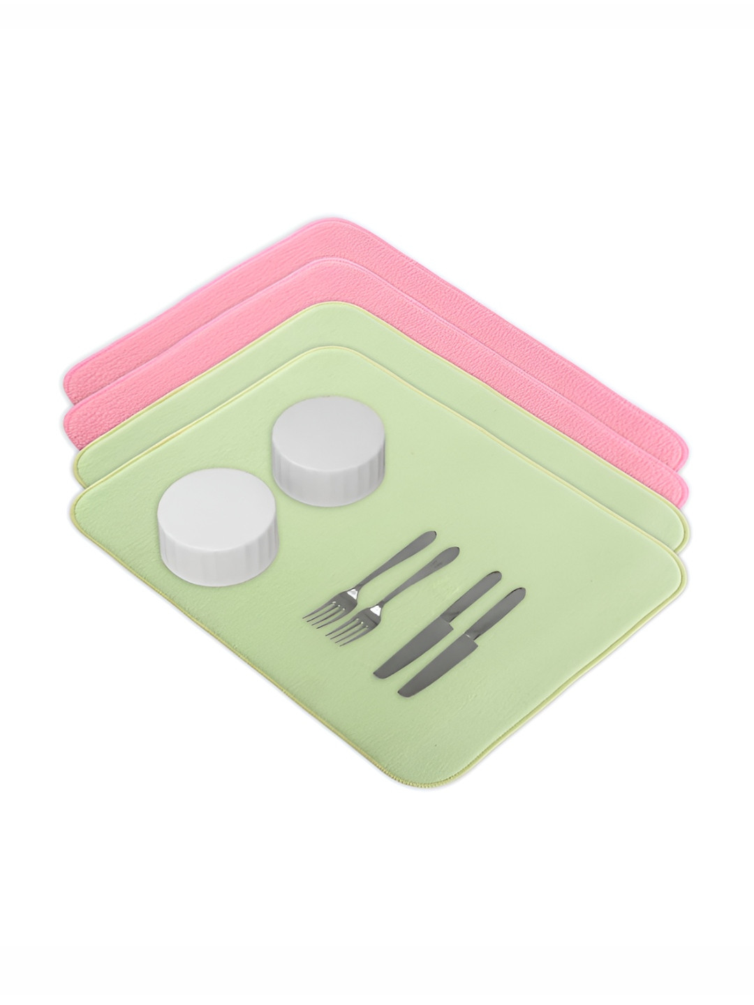 Aura 4-Pcs Green & Pink Floor Microfiber Crockery Dish Drying Kitchen Mats
