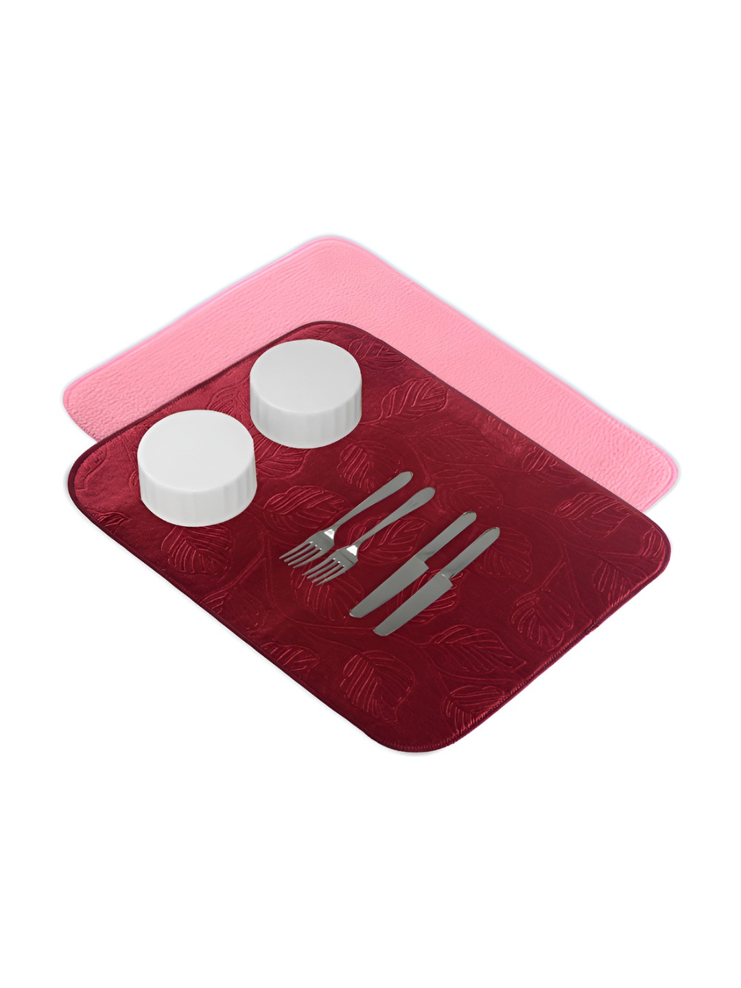 Aura 2-Pcs Purple & Pink Floor Microfiber Crockery Dish Drying Kitchen Mats