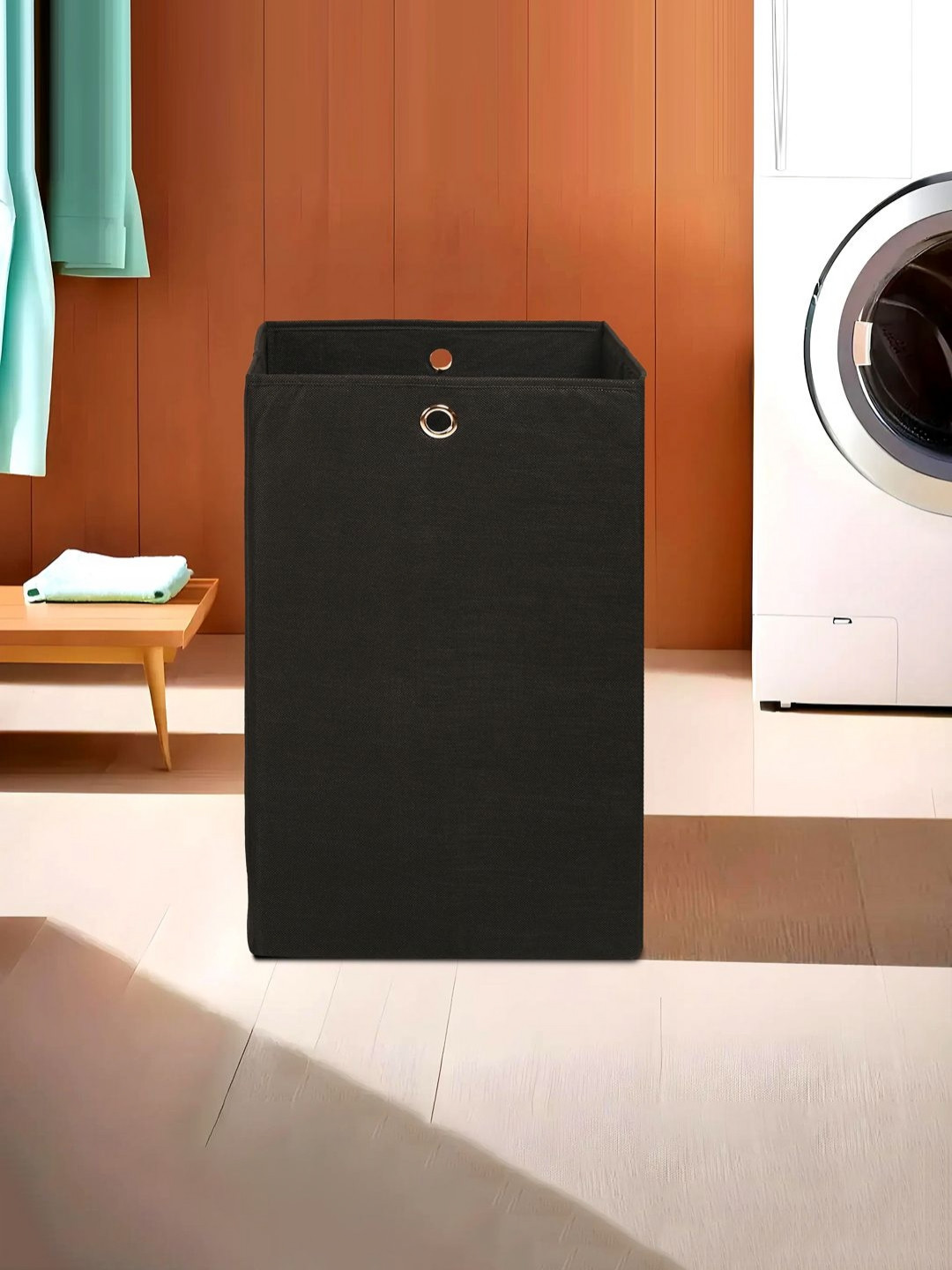 Myntra Elegant Homes Black Foldable Laundry Basket With Holding Rings