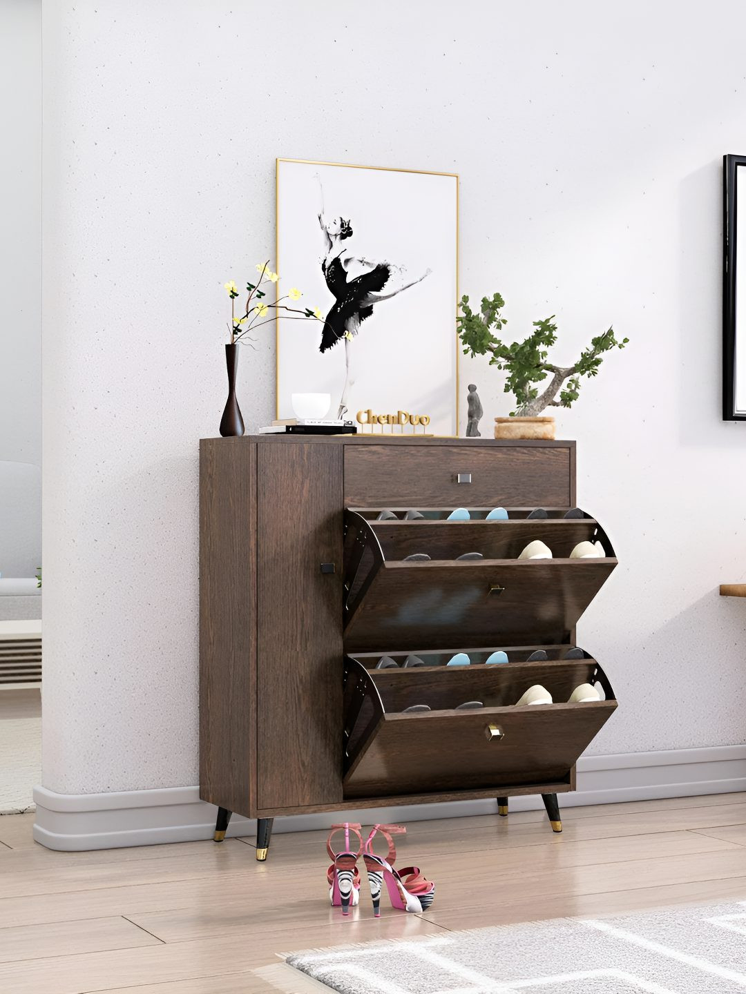 HEXA RED Brown 4-Layers Engineered Wood Sturdy & Stylish Shoe Rack