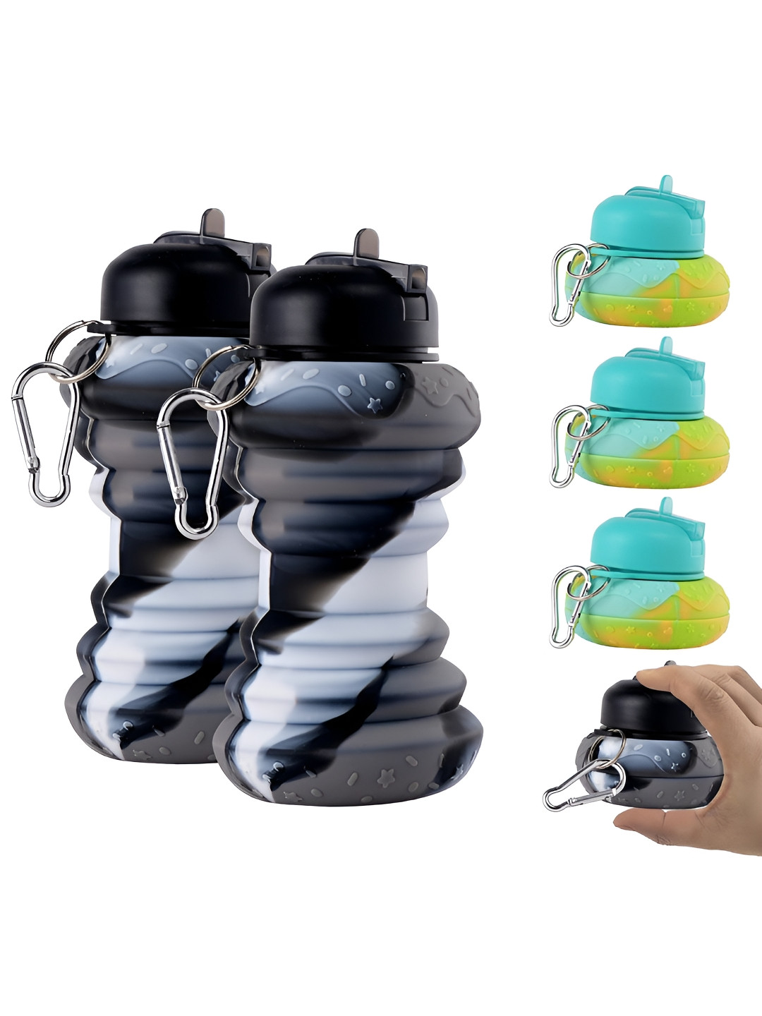 Aura Black Colourblocked Plastic Spill Proof 6 Piece Water Bottle - 600ml