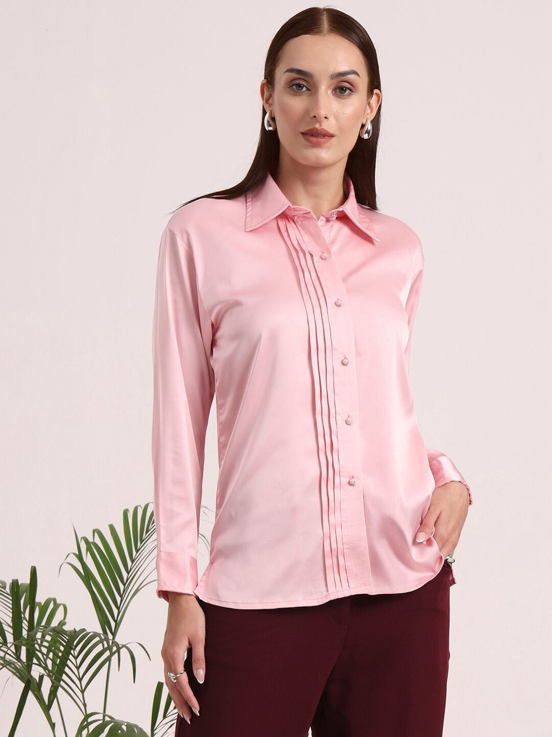 AMSWAN Women European Satin Tailored Fit Shirt