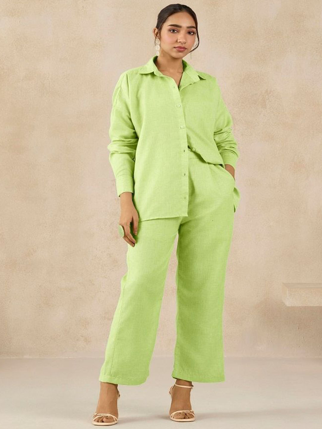 SIL SILA Women Green Florida Shirt With Trousers Co-Ords