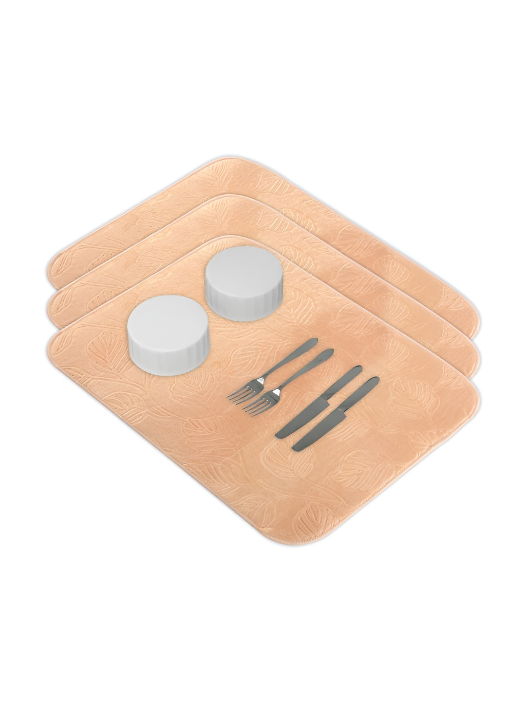 Aura 3-Pcs Cream-Coloured Floor Microfiber Crockery Dish Drying Kitchen Mats