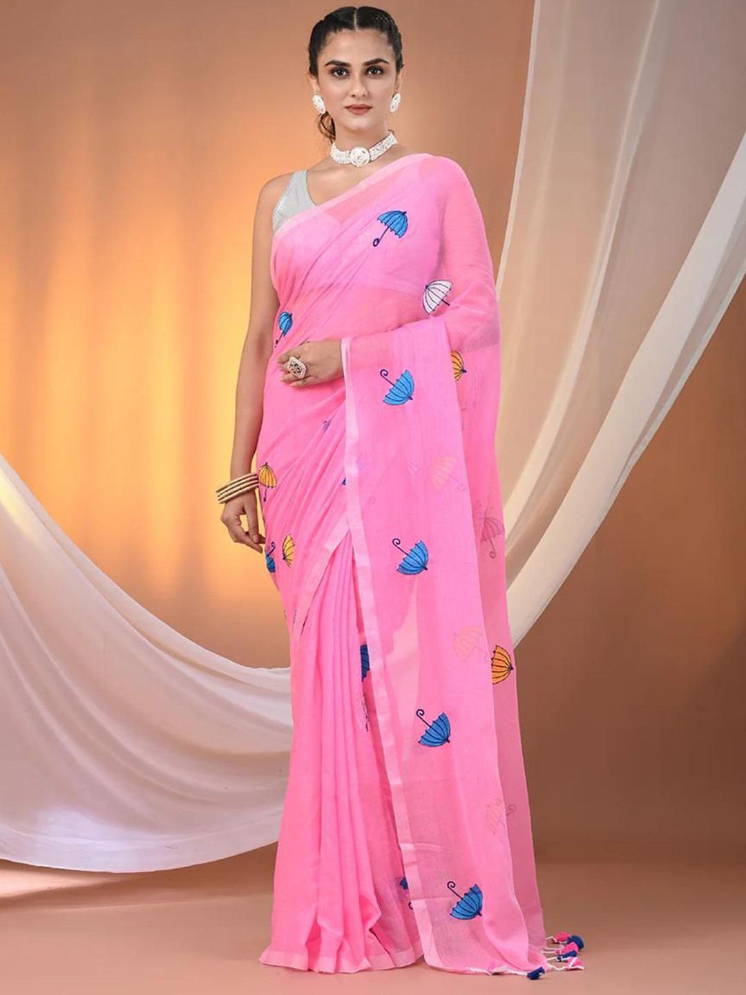 SRILOK Umbrela Embroidered Pure Cotton Saree