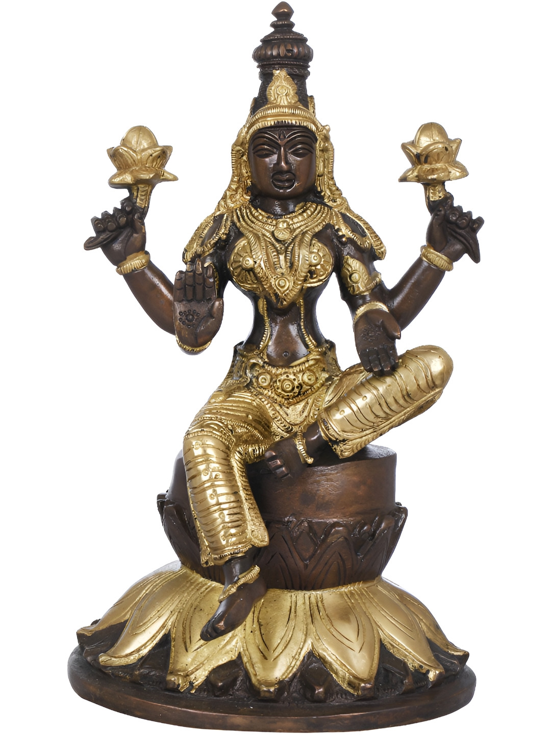 Exotic India Brown & Gold Toned Chaturbhujadharini Devi Idol Showpiece