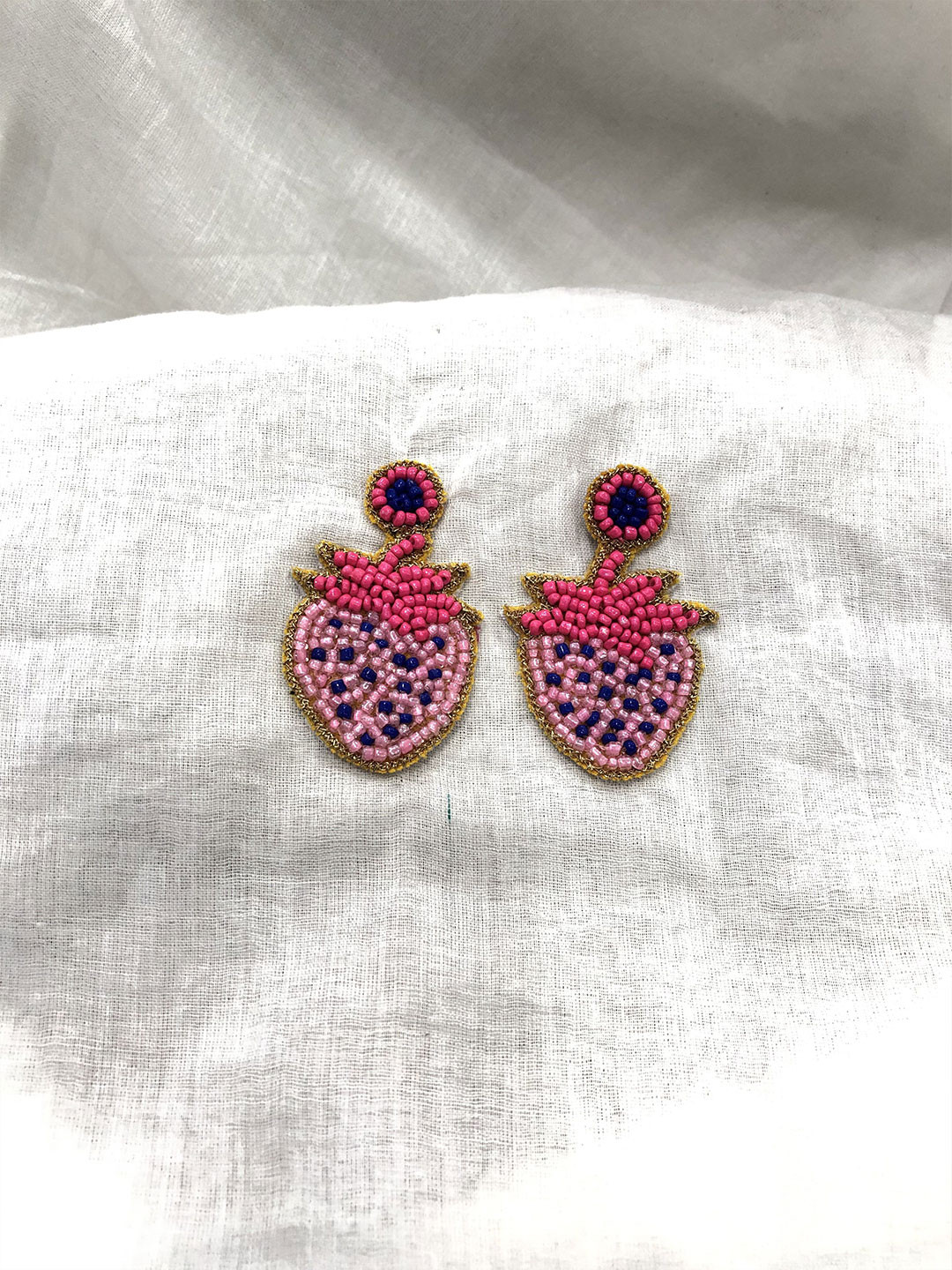 PALASH Strawberry Styled Artificial Beads Beaded Quirky Shaped Drop Earrings