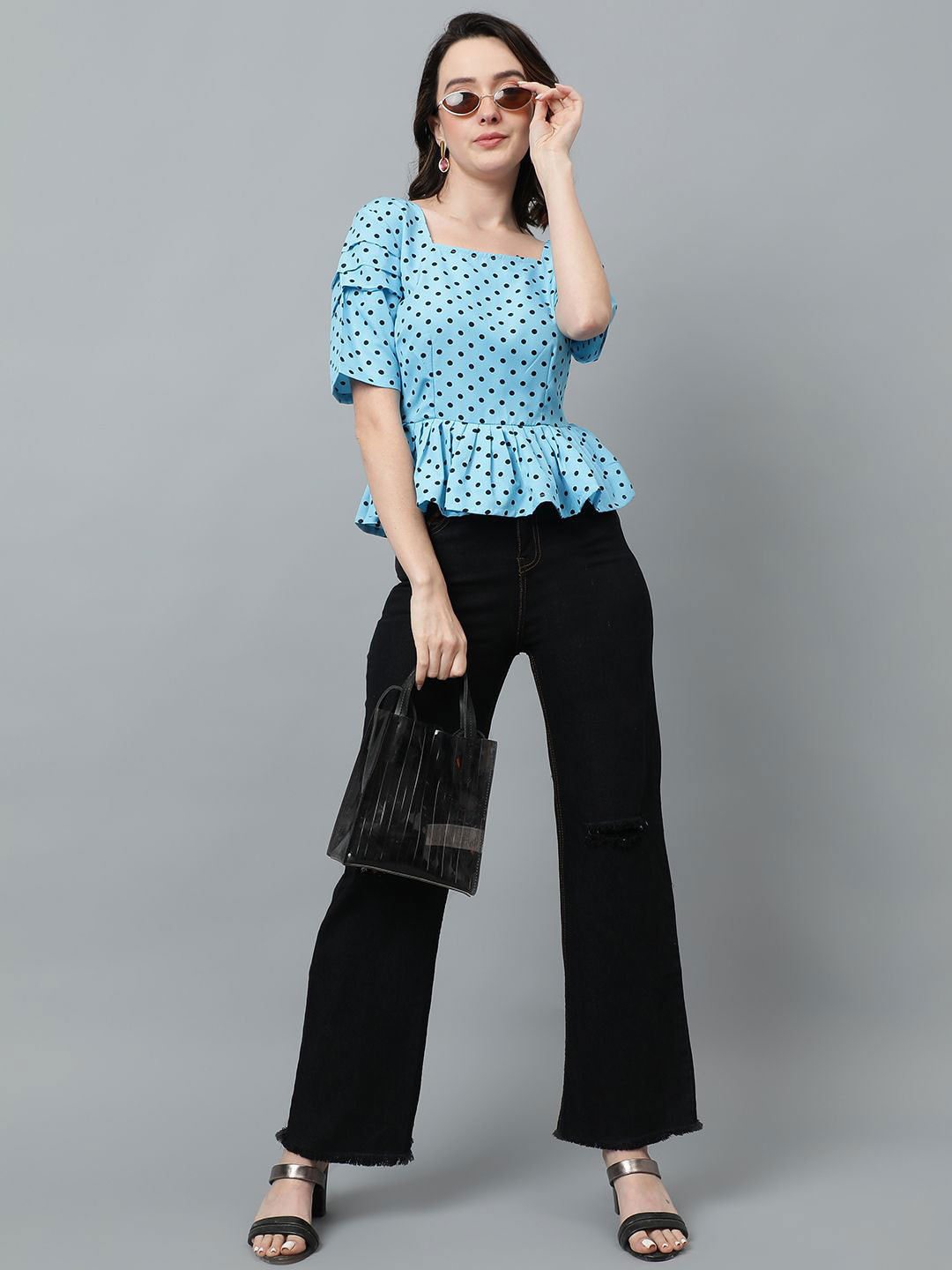 Stylecast X Kotty Women Printed Crepe Puff Sleeves Square Neck Top
