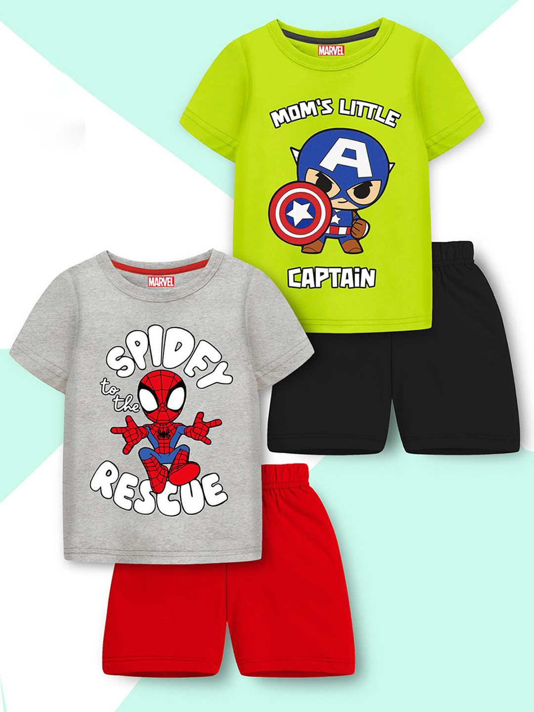Marvel by Miss and Chief Boys Pack Of 2 Printed T-shirt with Shorts Clothing Set