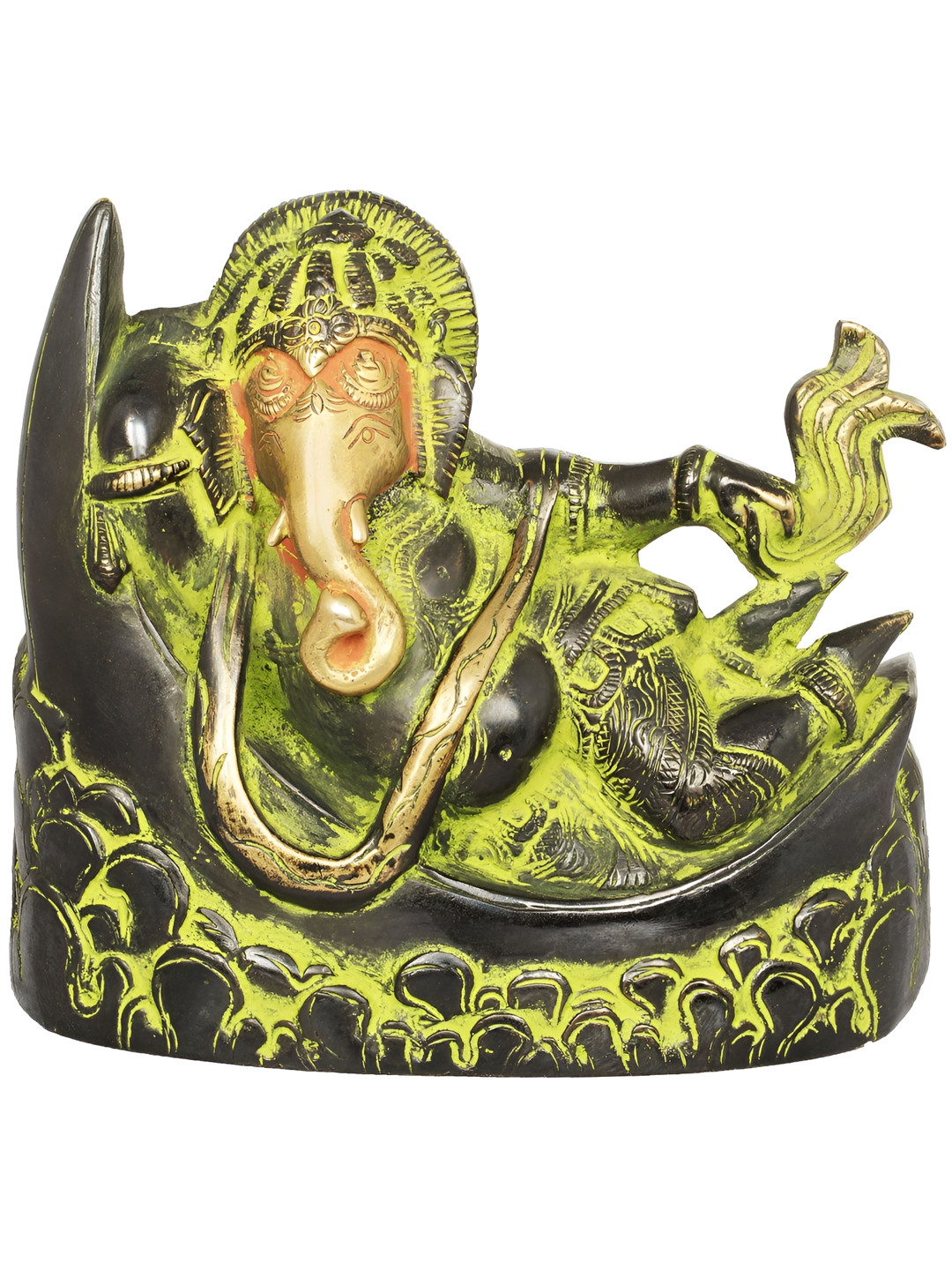 Exotic India Black Ganesha Idol Relaxing on a Crescent Moon Religious Idol Showpiece