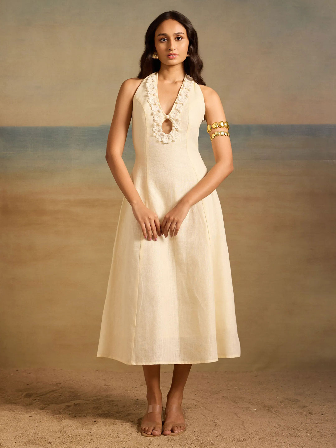 dhaaga Samiha Women Linen Fit & Flare Maxi Dress