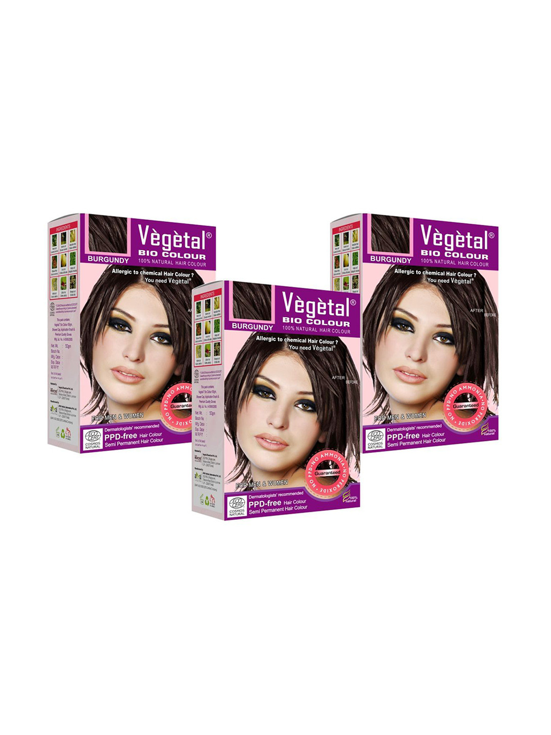 Vegetal Set Of 3 Bio Color 100% Natural Hair Color - 50 g Each - Burgundy