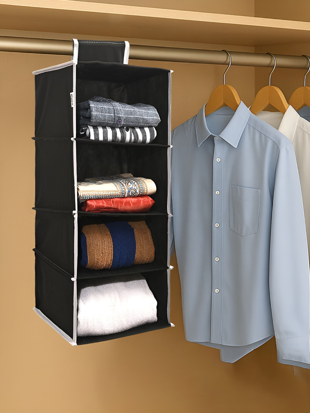 Myntra Elegant Homes Black Foldable 4 Shelf Hanging Closet Multi-Utility Organiser