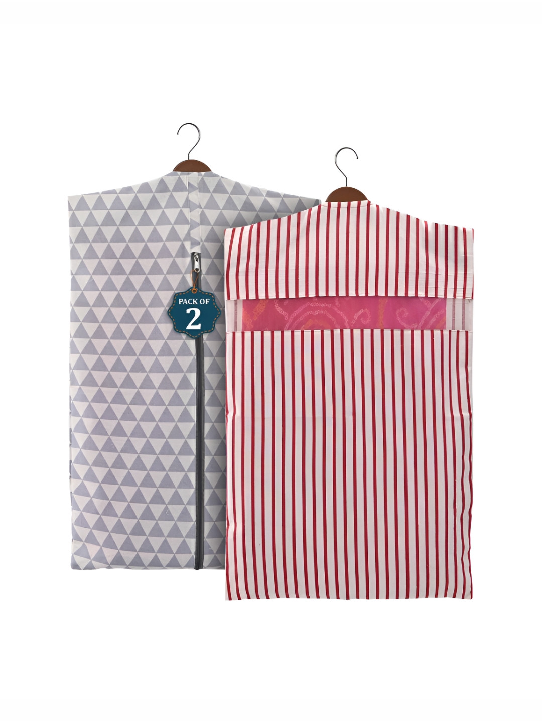 Aura Grey 2 Pcs Mesh Window Cotton Hanging Saree Covers & Storage Multi-Utility Organisers