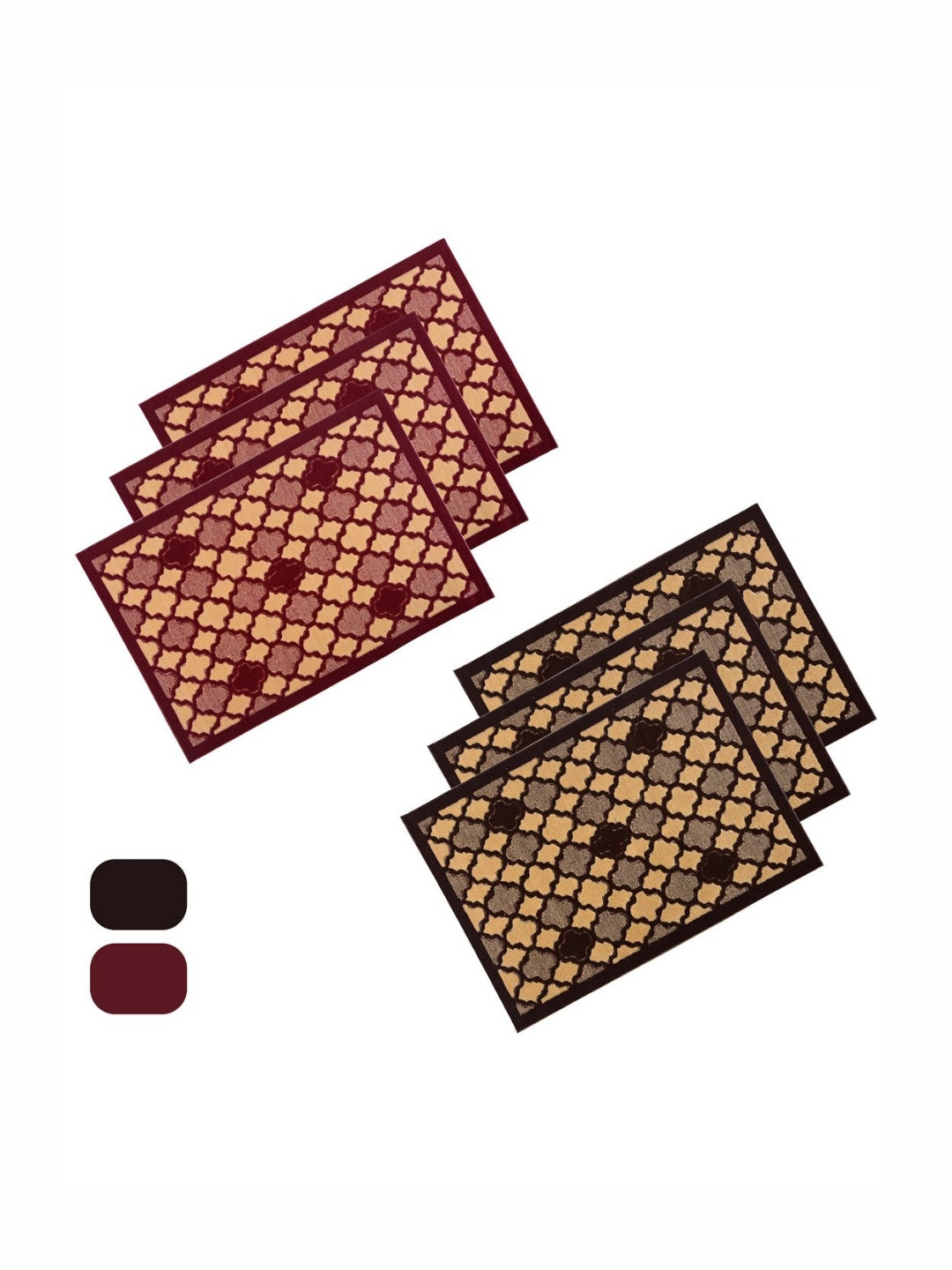 Aura 6-Pcs Brown & Maroon Hexagon-Printed Anti-Skid Doormat