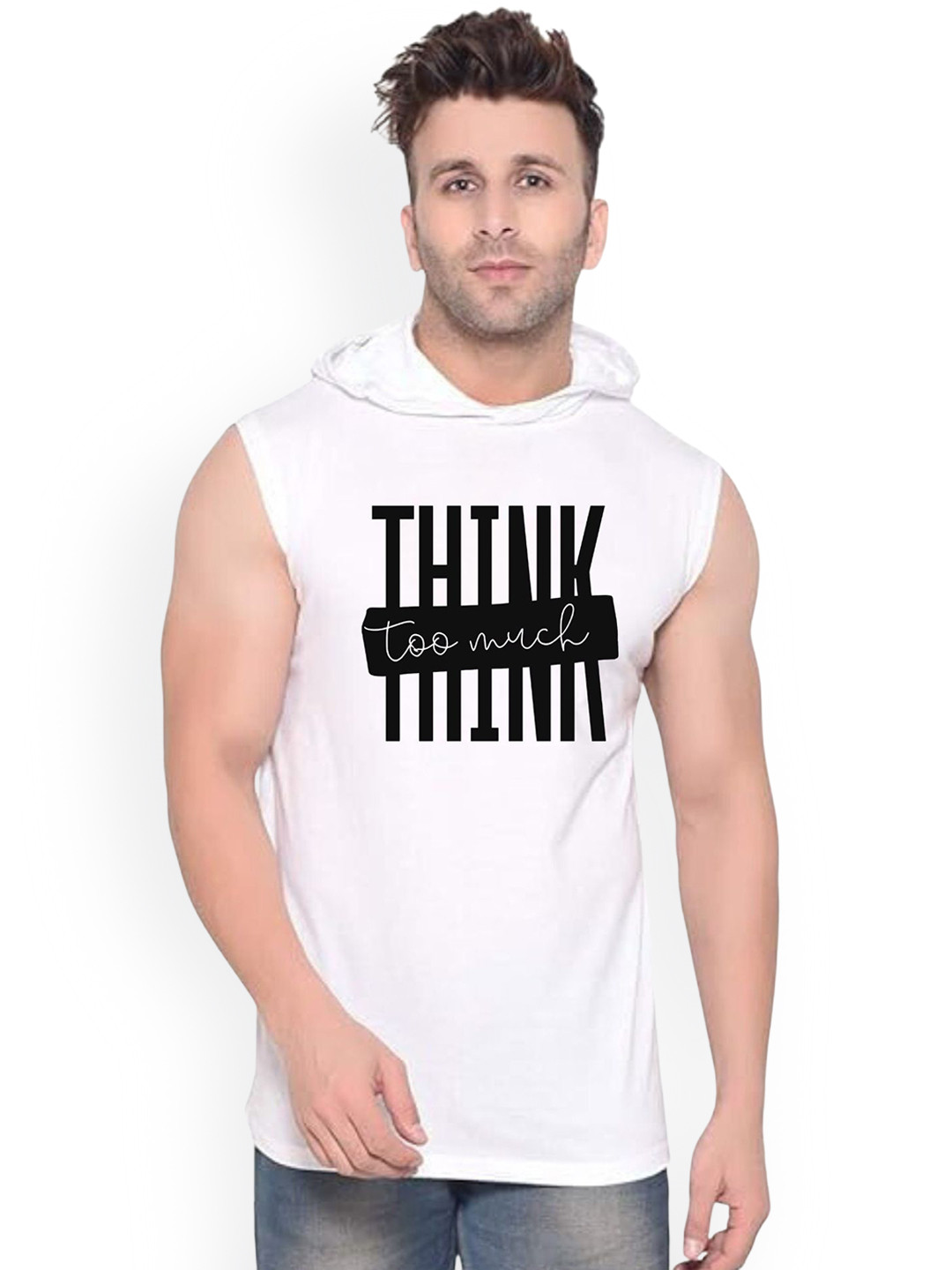 FABSTIEVE Think Too Much Printed Gym Vest vk t-050_Print-265_gym_vest White M
