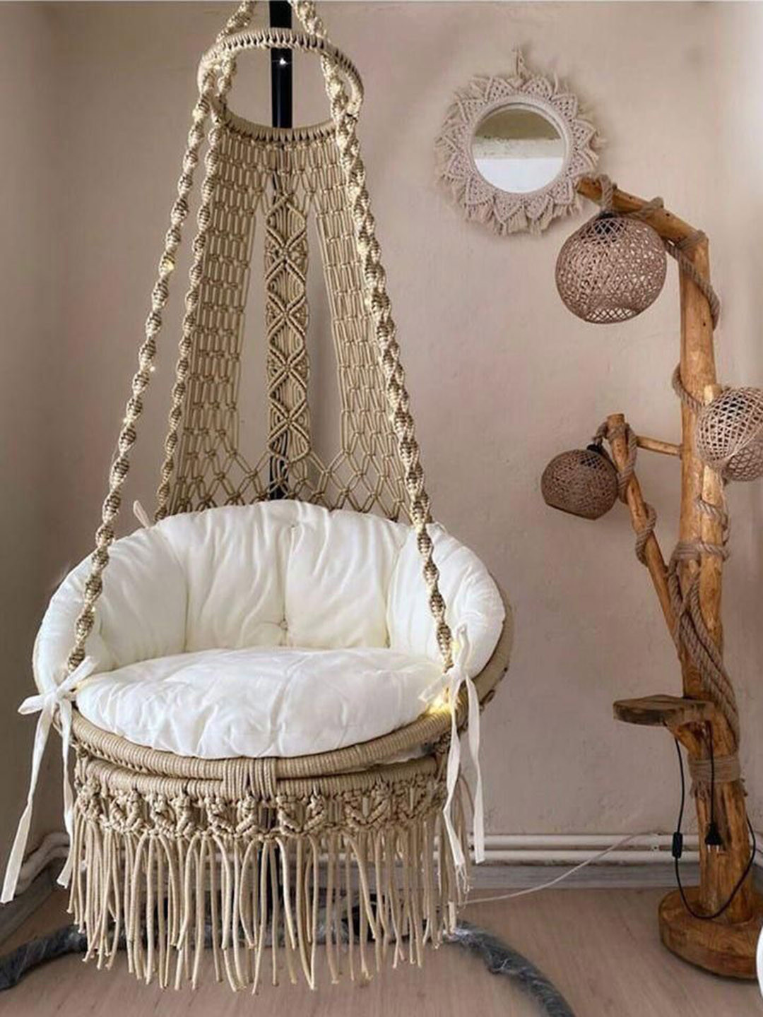 Alaaya Decor Beige & White Round Shaped Hammock Swing
