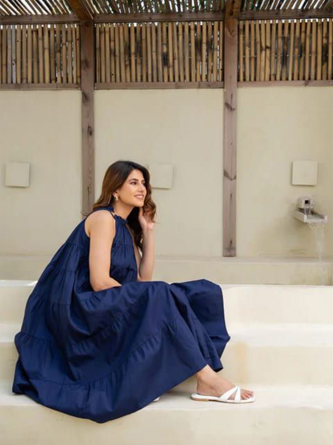 Label By Anuja Women Solid Gathered or Pleated Tiered A-Line Dress