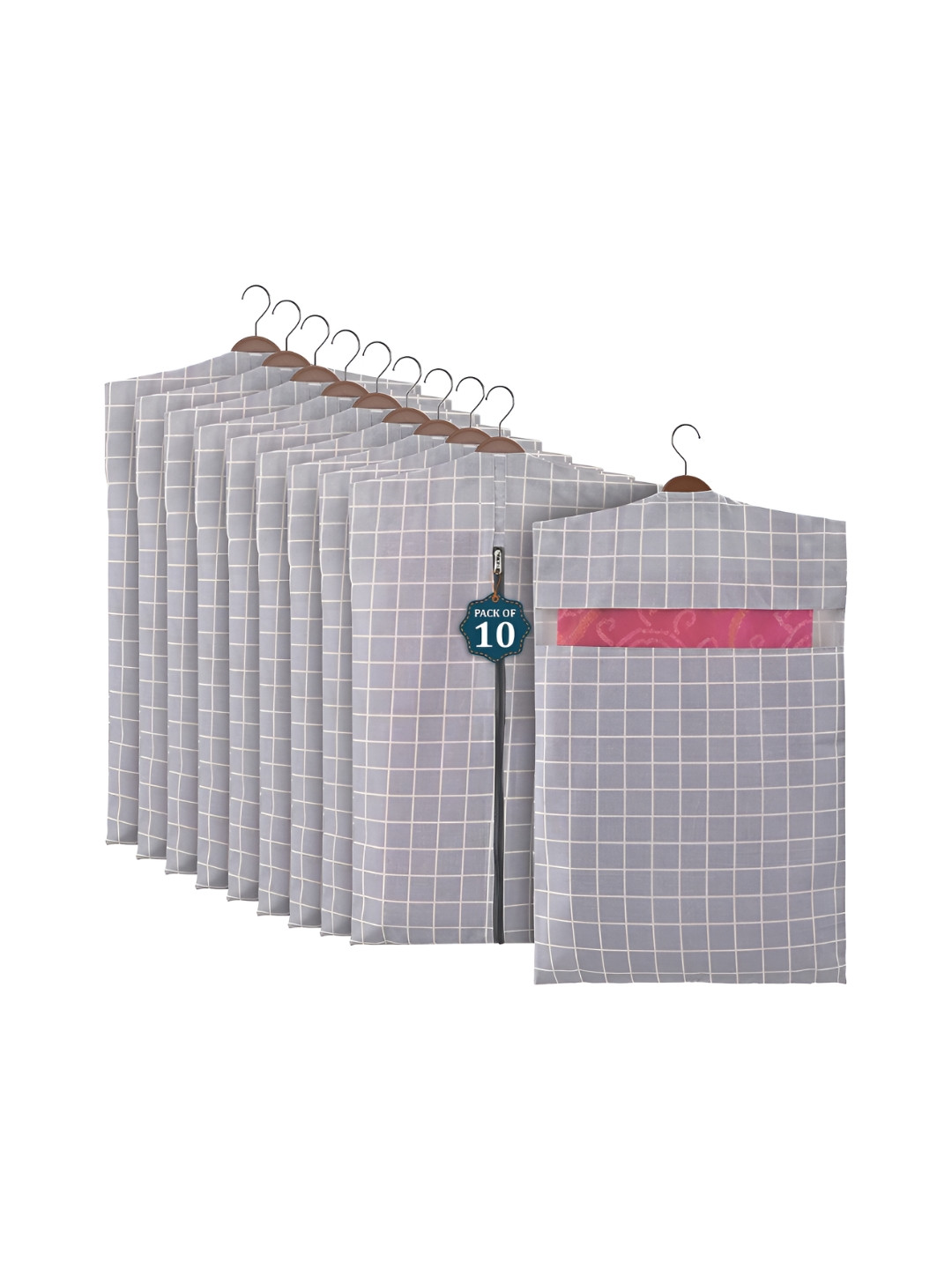 Aura Grey & White 10 Pcs Cotton Single Saree Cover & Storage Multi-Utility Organisers