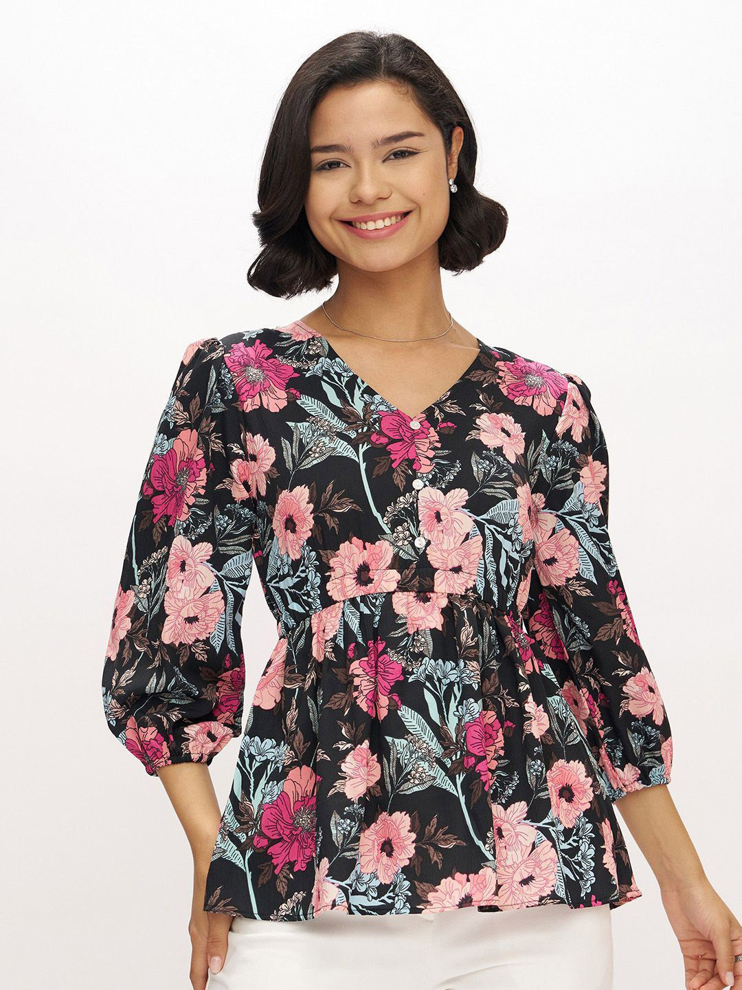 DressBerry Summer Floral Women Floral Printed Peplum Top