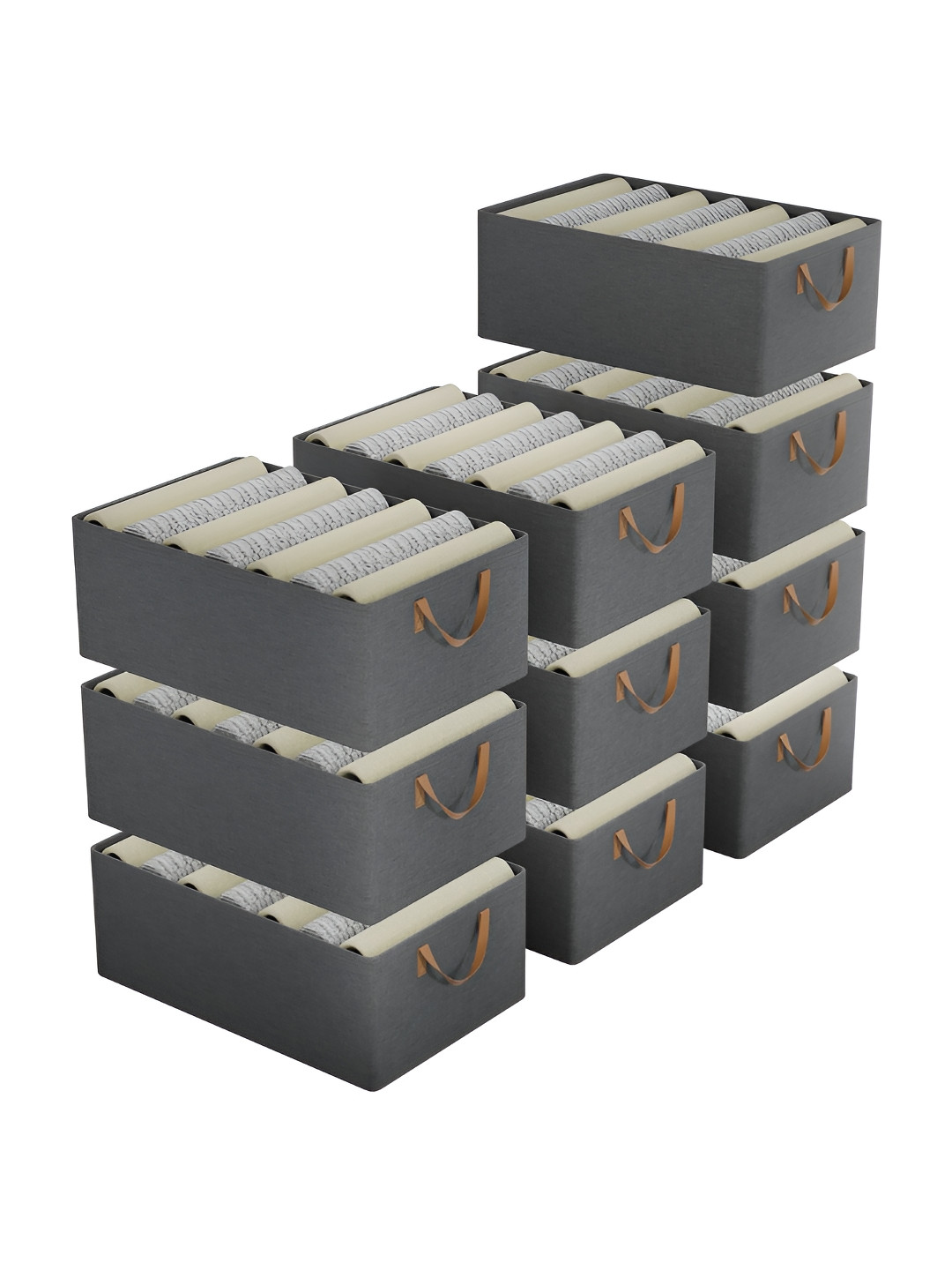 Aura Grey & Brown 10 Pieces Drawer Cloth Storage Organisers With Handle