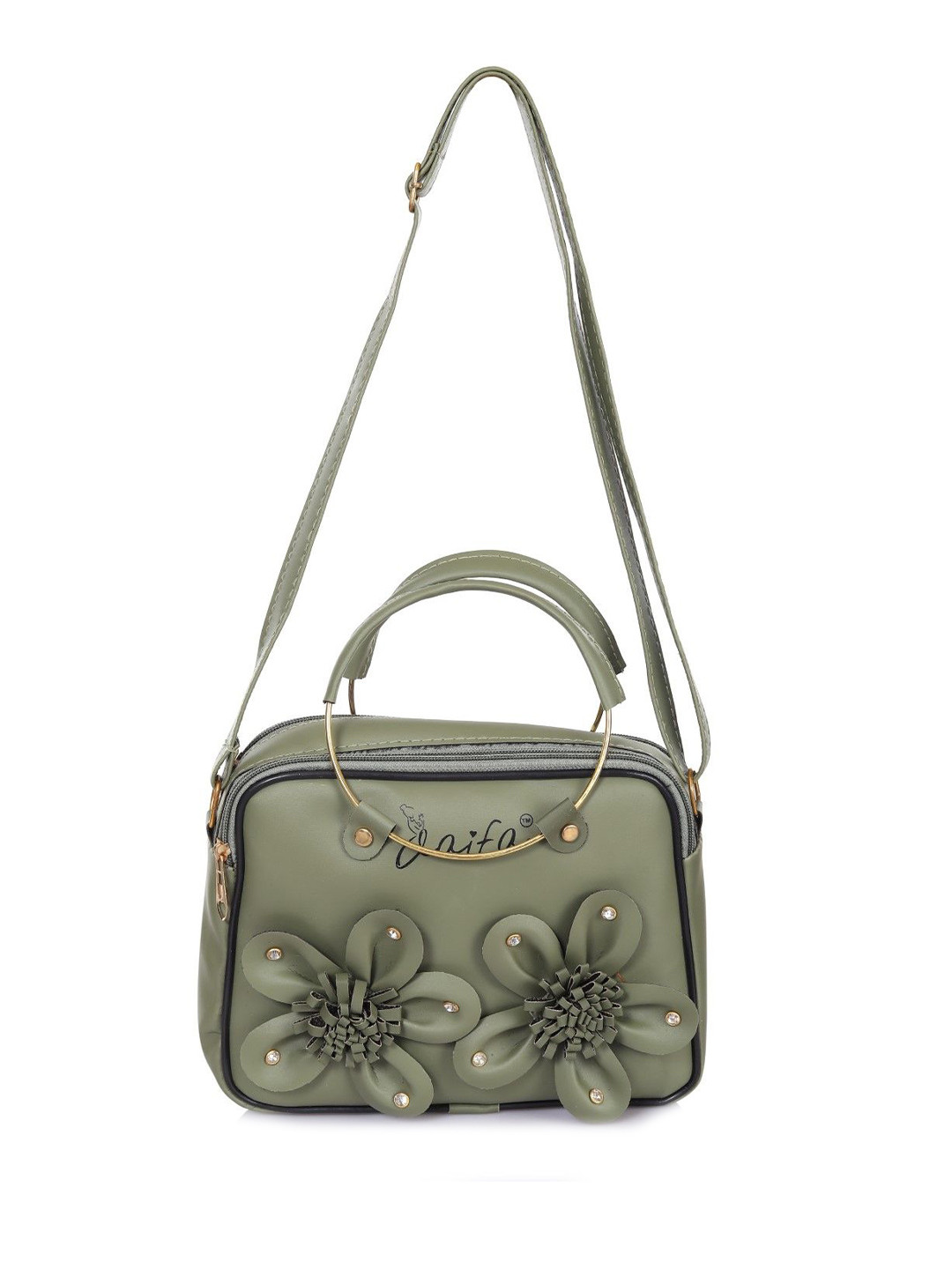AAIFA Women Solid Baguette Applique Satchel Bag