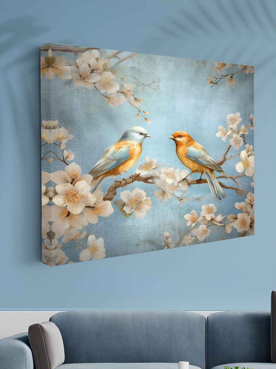 Aura Blue & Orange Colored Birds Printed Canvas Wall Art