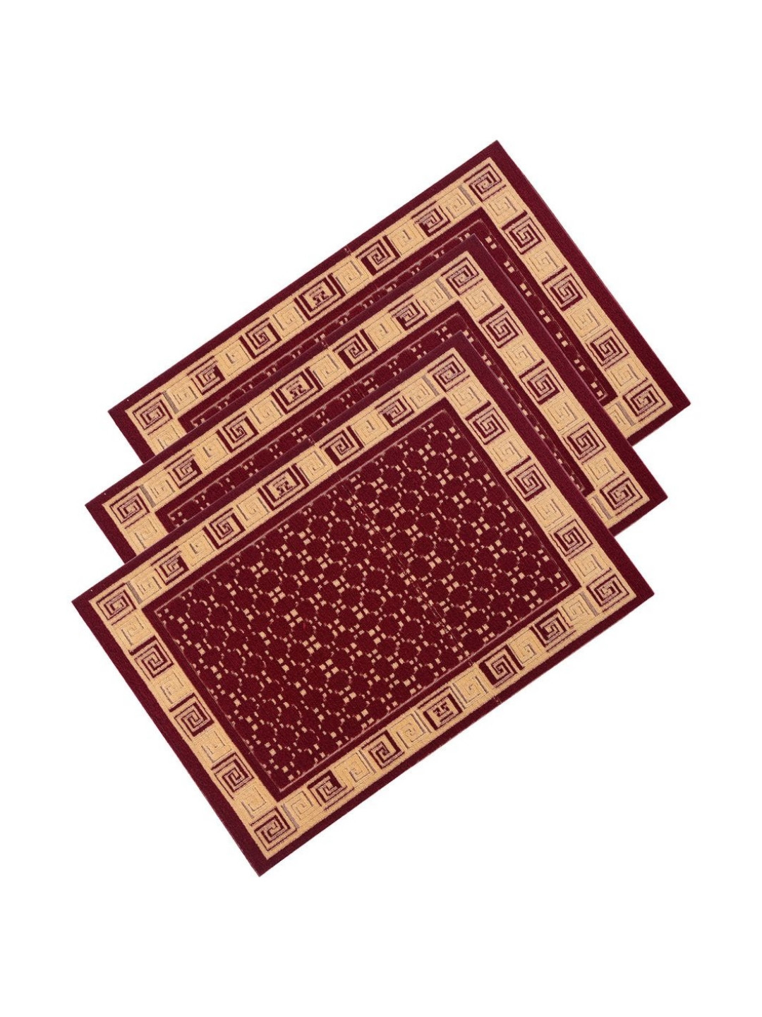 Aura Set Of 3 Brown & Maroon Cross Tee-Designed Anti-Skid Doormat