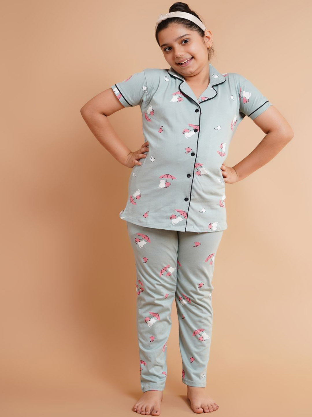 Bloem Girls Printed Lapel Collar Night suit