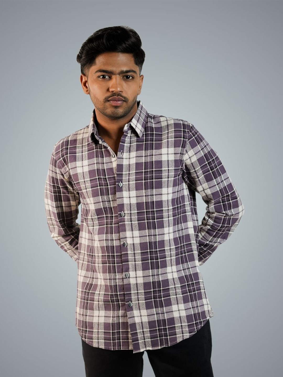BlendCulture Men Tartan Checked Spread Collar Cotton Casual Shirt
