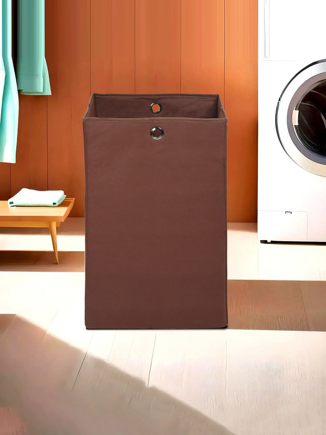 Myntra Elegant Homes Brown Foldable Laundry Basket With Holding Rings
