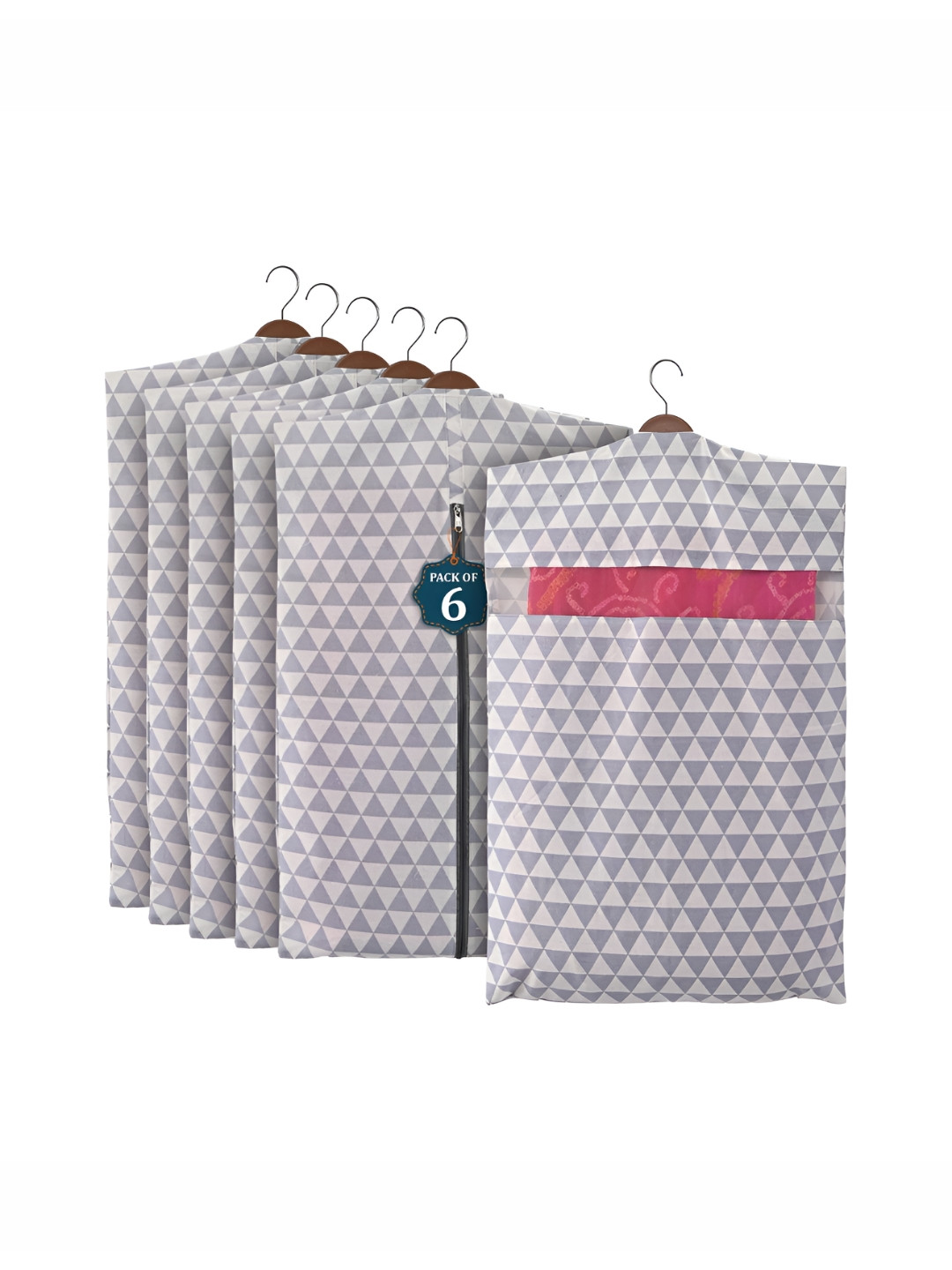 Aura Gery 6 Pcs Mesh Window Cotton Hanging Saree Covers & Storage Multi-Utility Organisers