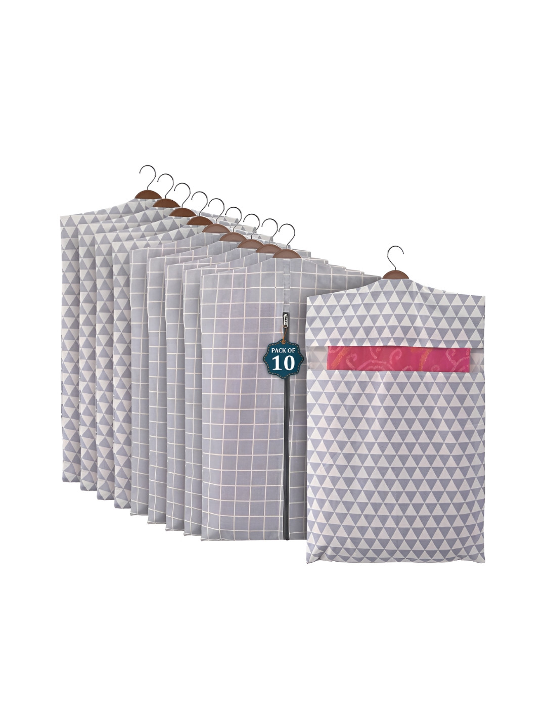 Aura Grey 10 Pcs Mesh Window Cotton Single Saree Cover & Storage Multi-Utility Organisers