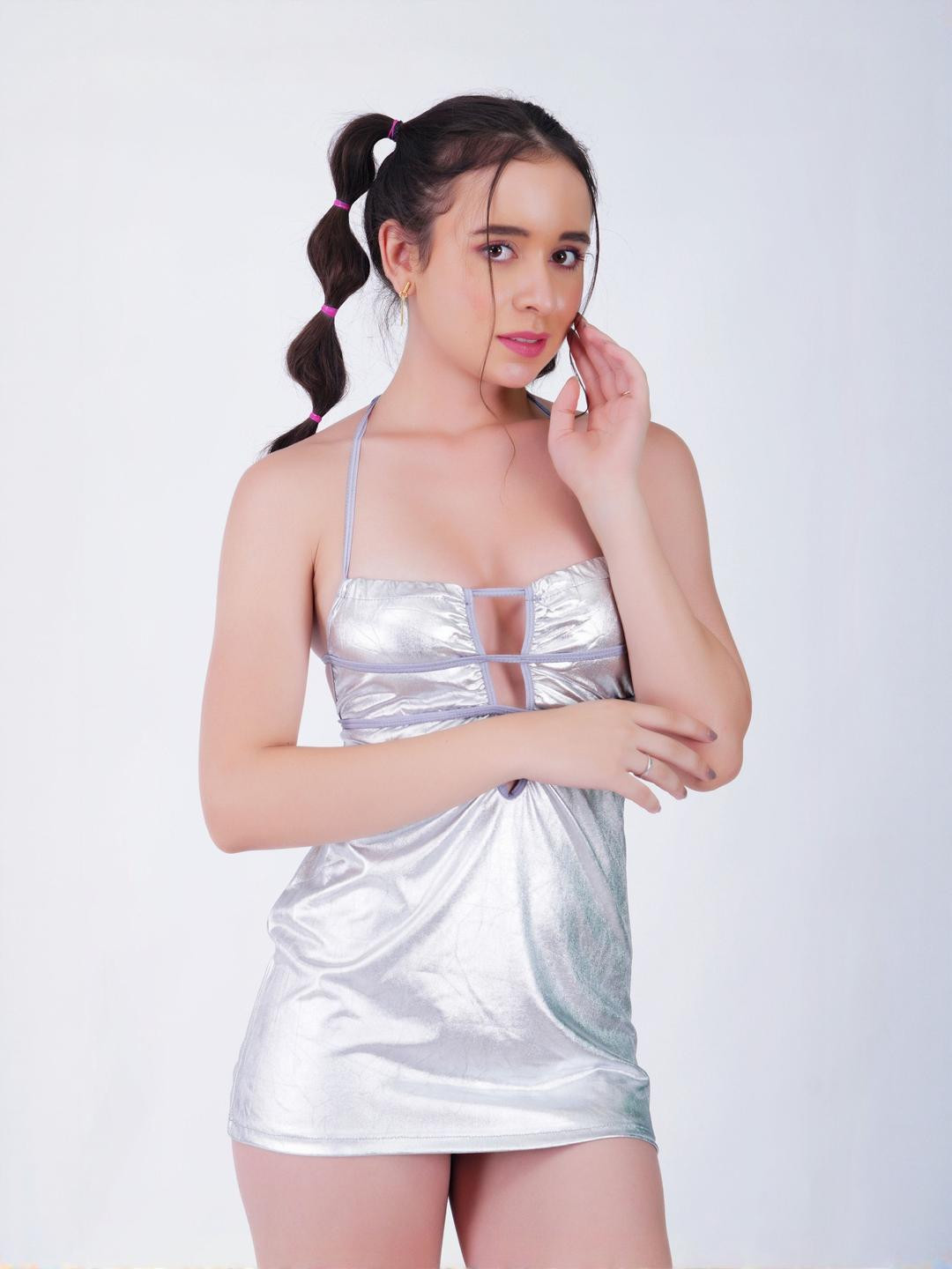 GuSo Shopee Women Silver Net Baby Dolls