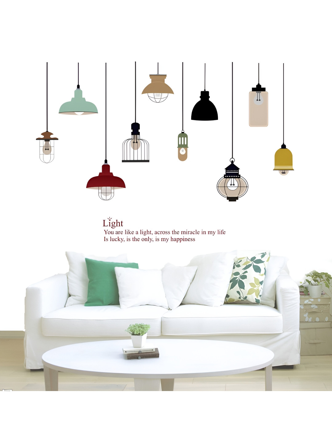 Aura Maroon & Green Vintage Hanging Lamps Printed Self Adhesive Wall Sticker
