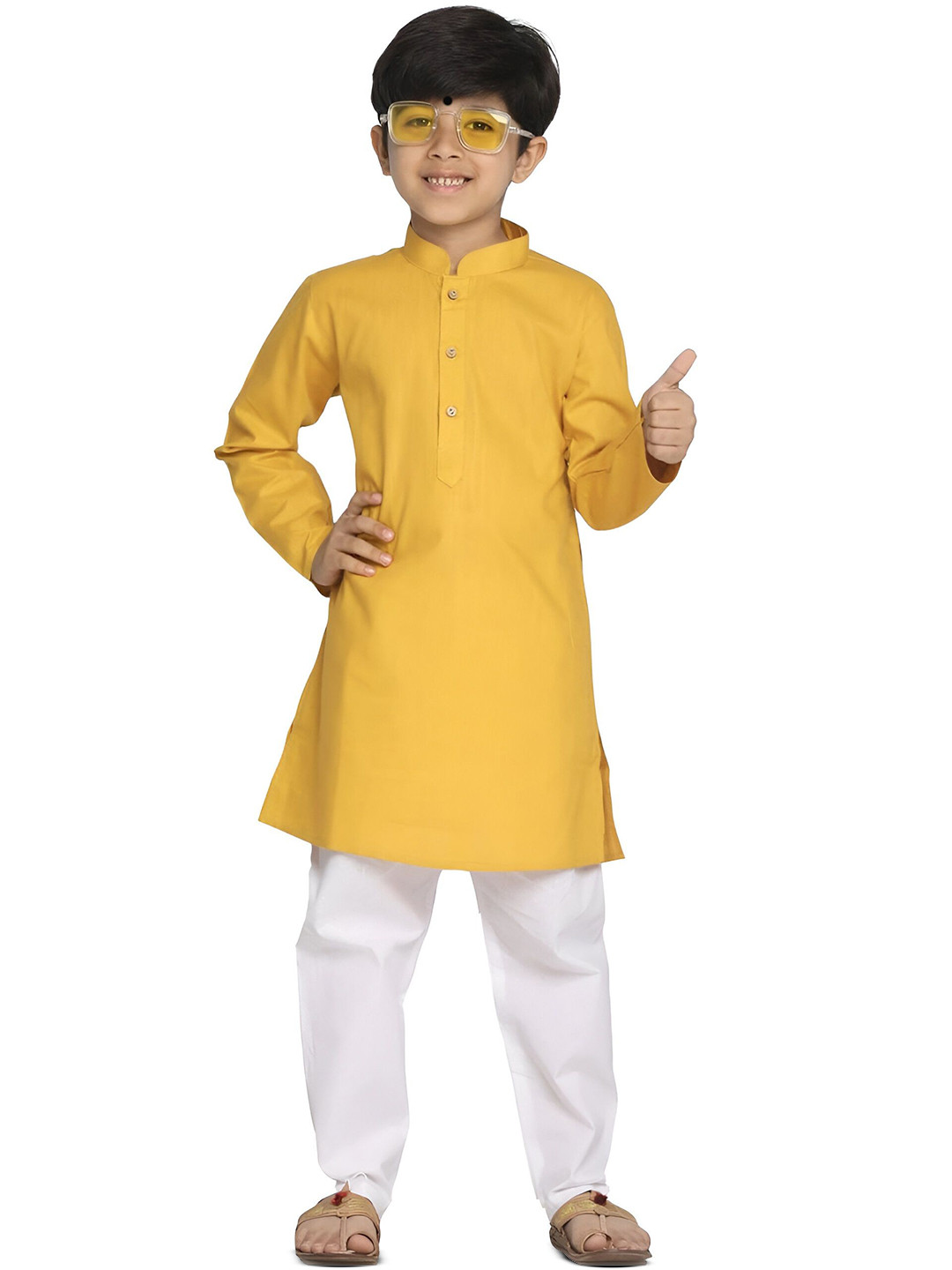 Enmozz Boys Mandarin Collar Straight Plain Kurta