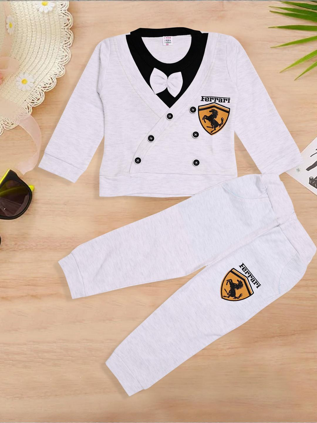 POOJATEX Boys Grey Cotton Blend Clothing Set