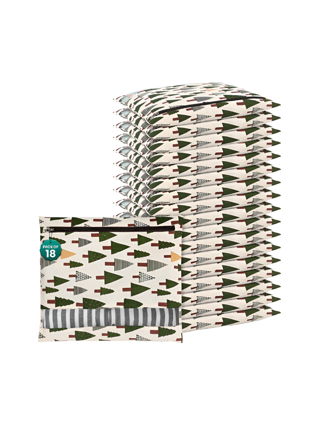 Aura Green 18 Pieces Printed Mesh Cotton Clothes Storage Drawer Organisers