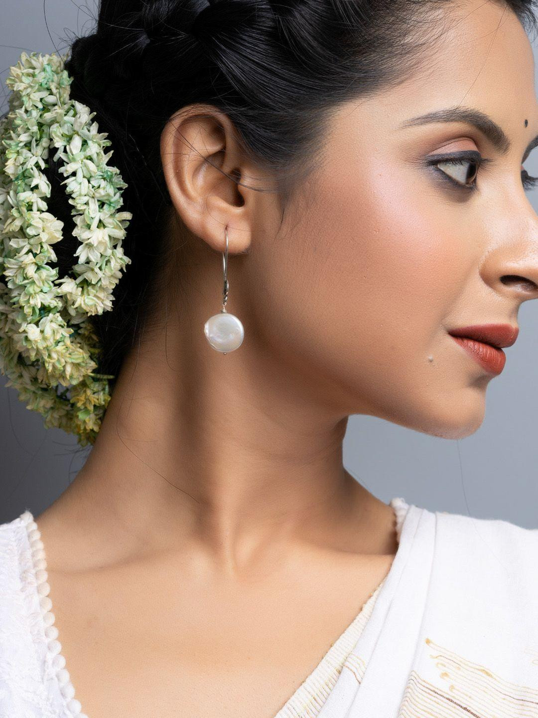 Look and Adorn Semi Precious Coin Pearl Earrings