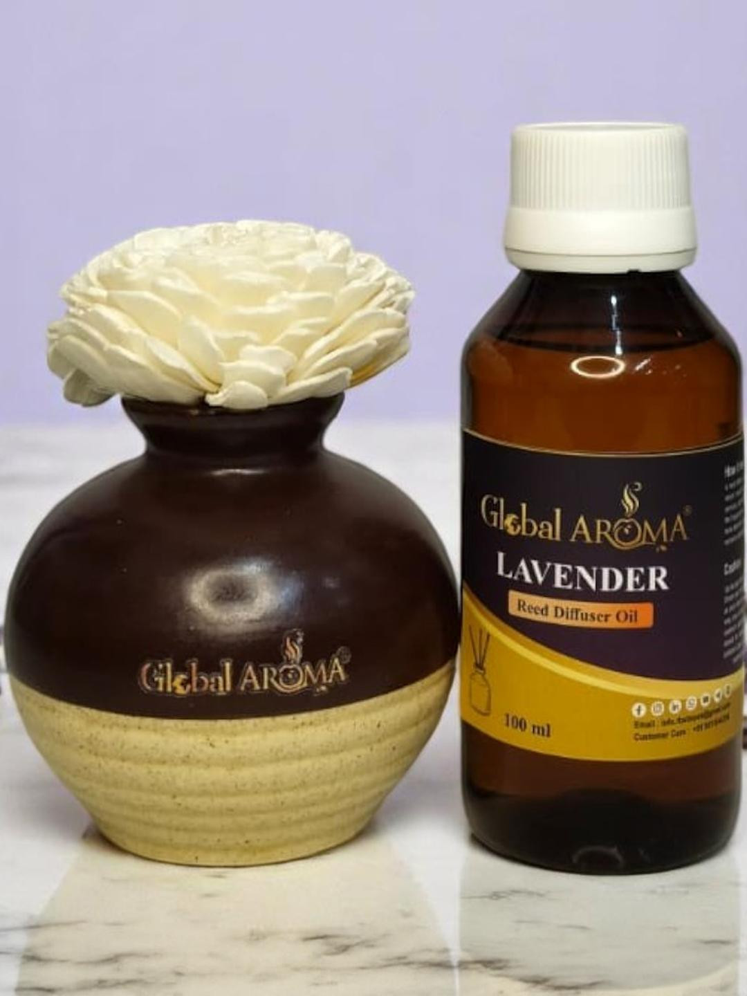 GLOBAL AROMA Lavender Fragracne Ethenic Flower Pot Reed Diffuser Set
