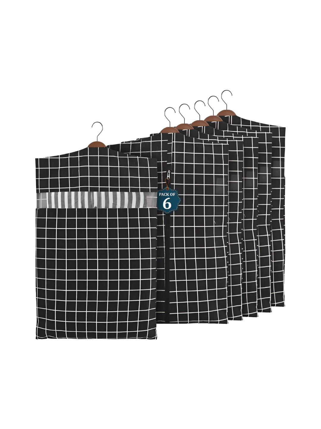 Aura Black 6 Pcs Almirah Clothes Packing Bag Hanging Clothe Cover Multi-Utility Organisers