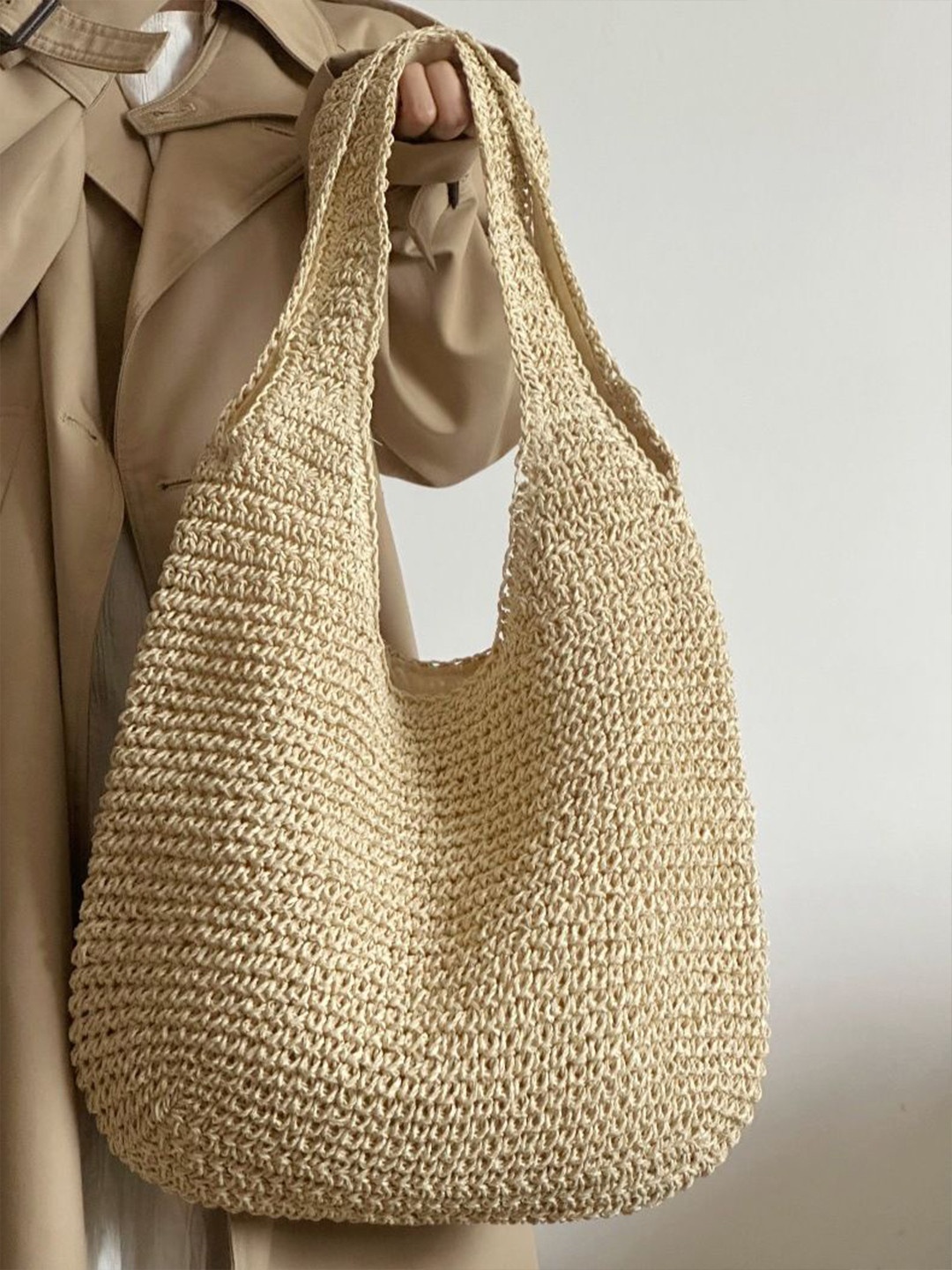 CORSICA Textured Fringed Oversized Crochet Tote Bag