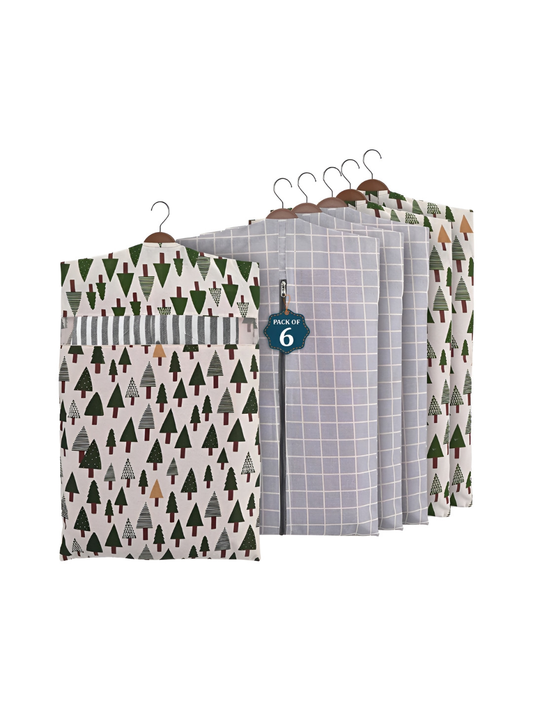 Aura Grey 6 Pcs Almirah Clothes Packing Bag Hanging Clothe Cover Multi-Utility Organisers